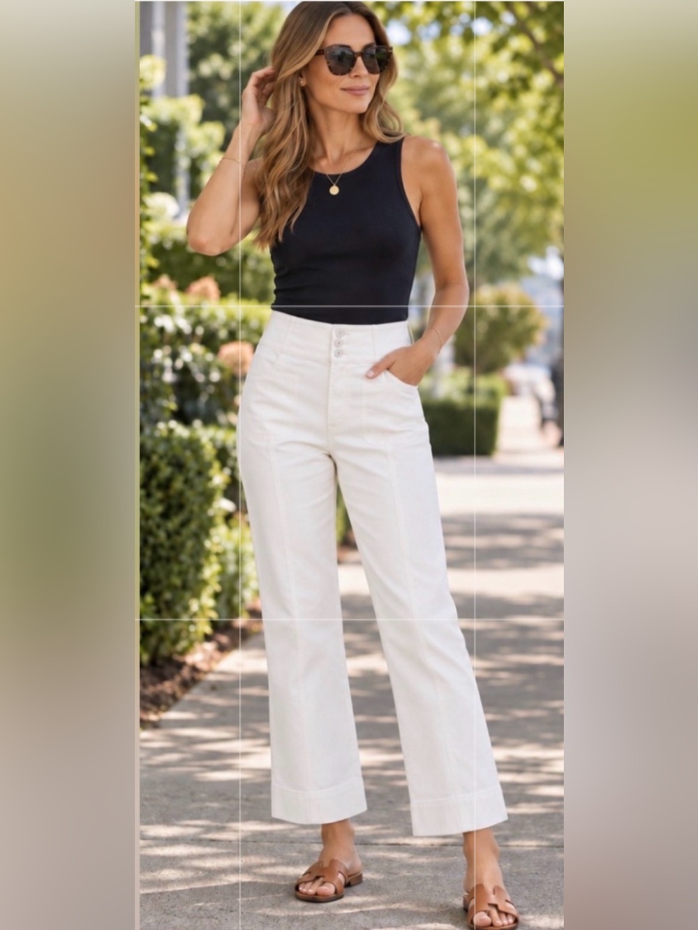 kate spade New York white high-rise cropped wide-leg denim pants.